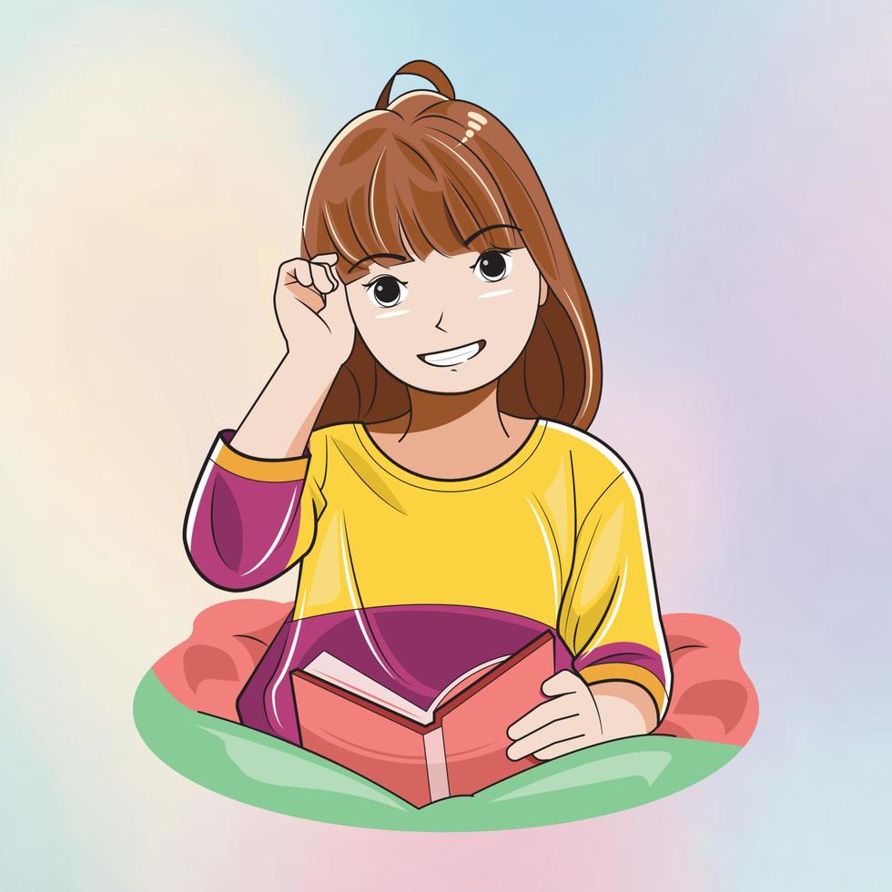 uma menina lendo um livro de histórias na cama ilustração vetorial download grátis vetor