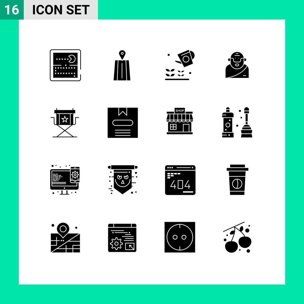 grupo de símbolos de ícone universal de 16 glifos sólidos modernos de filmes cadeira jardim grego antigo elementos de design de vetores editáveis