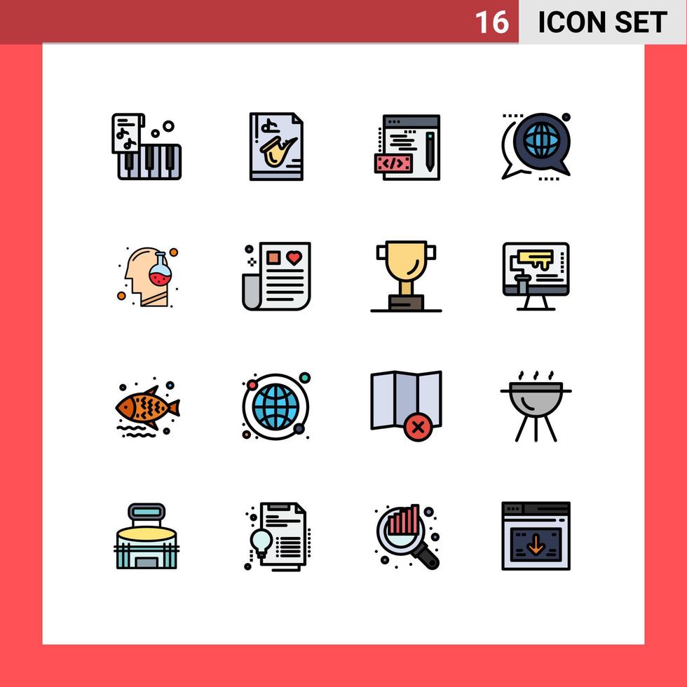 pacote de linha vetorial editável de 16 linhas preenchidas de cor plana simples de codificação de mensagem humana discussão global elementos de design de vetor criativo editáveis