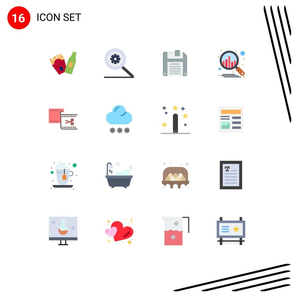 grupo de símbolos de ícone universal de 16 cores planas modernas de edição em nuvem salvar pacote editável de clipe de edição de elementos de design de vetores criativos