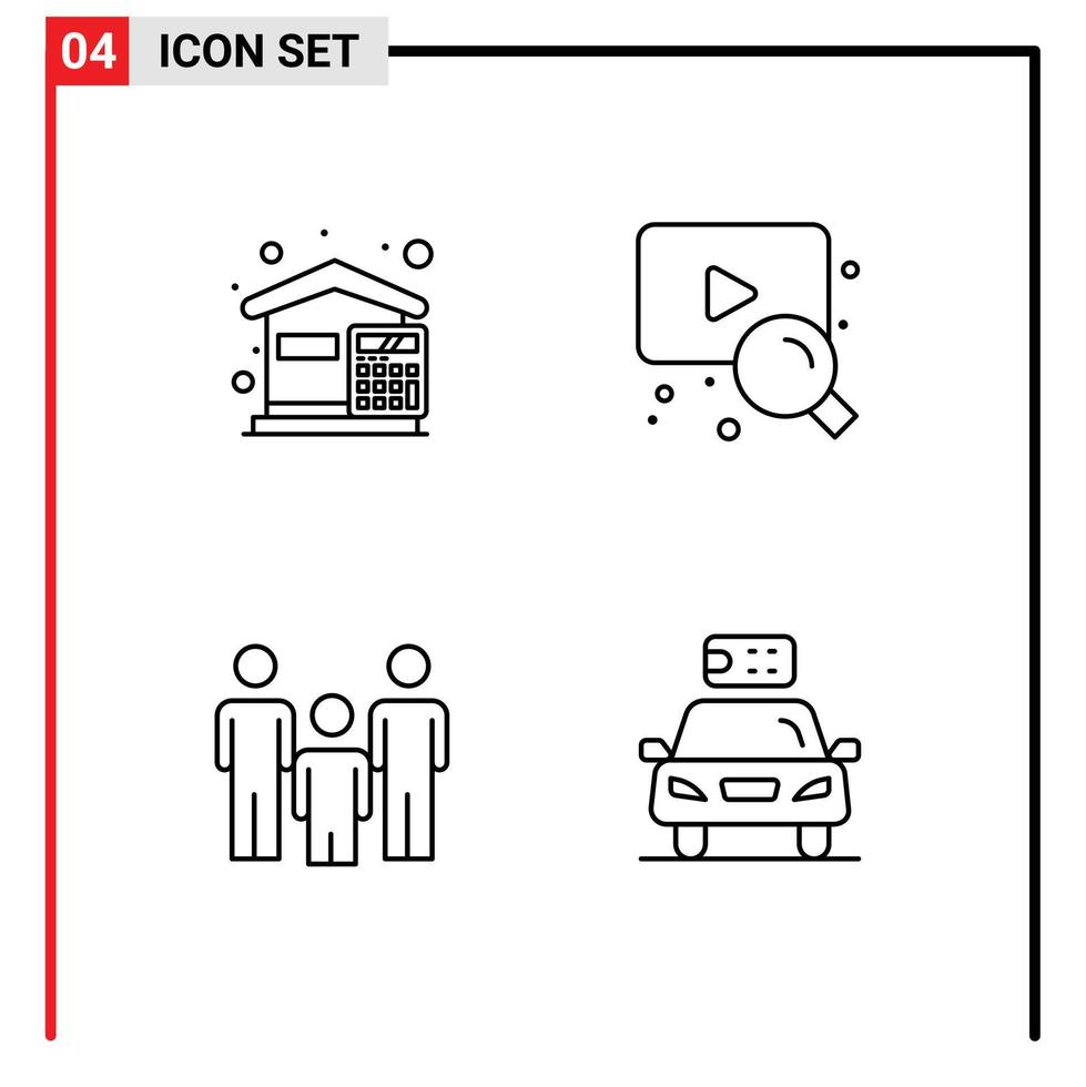 4 ícones criativos, sinais modernos e símbolos de contas, despesas de casal, vídeo, saúde, elementos de design de vetores editáveis