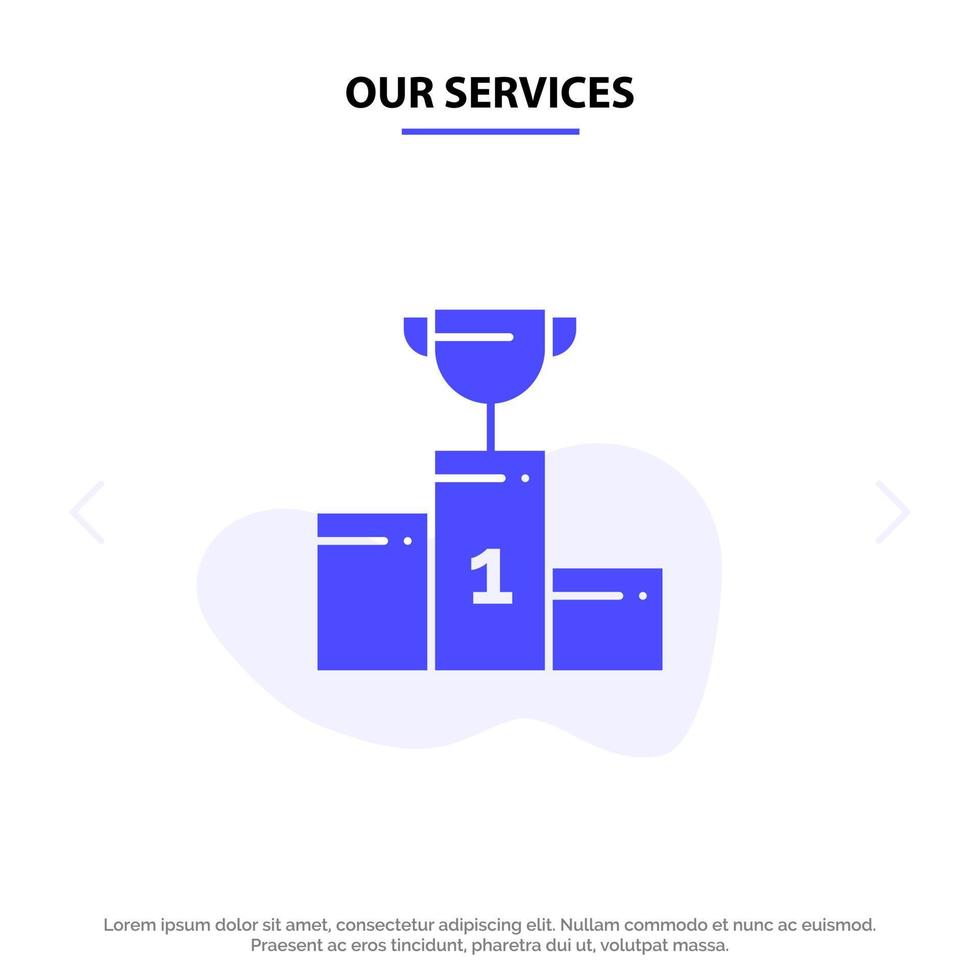 nosso modelo de cartão web de ícone de glifo sólido de taça de campeão de taça de cerimônia de serviços vetor