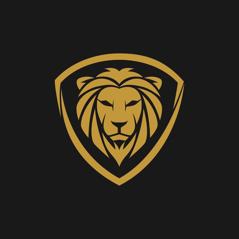 design de logotipo plano de cabeça de leão de ouro com ilustração em vetor conceito escudo.