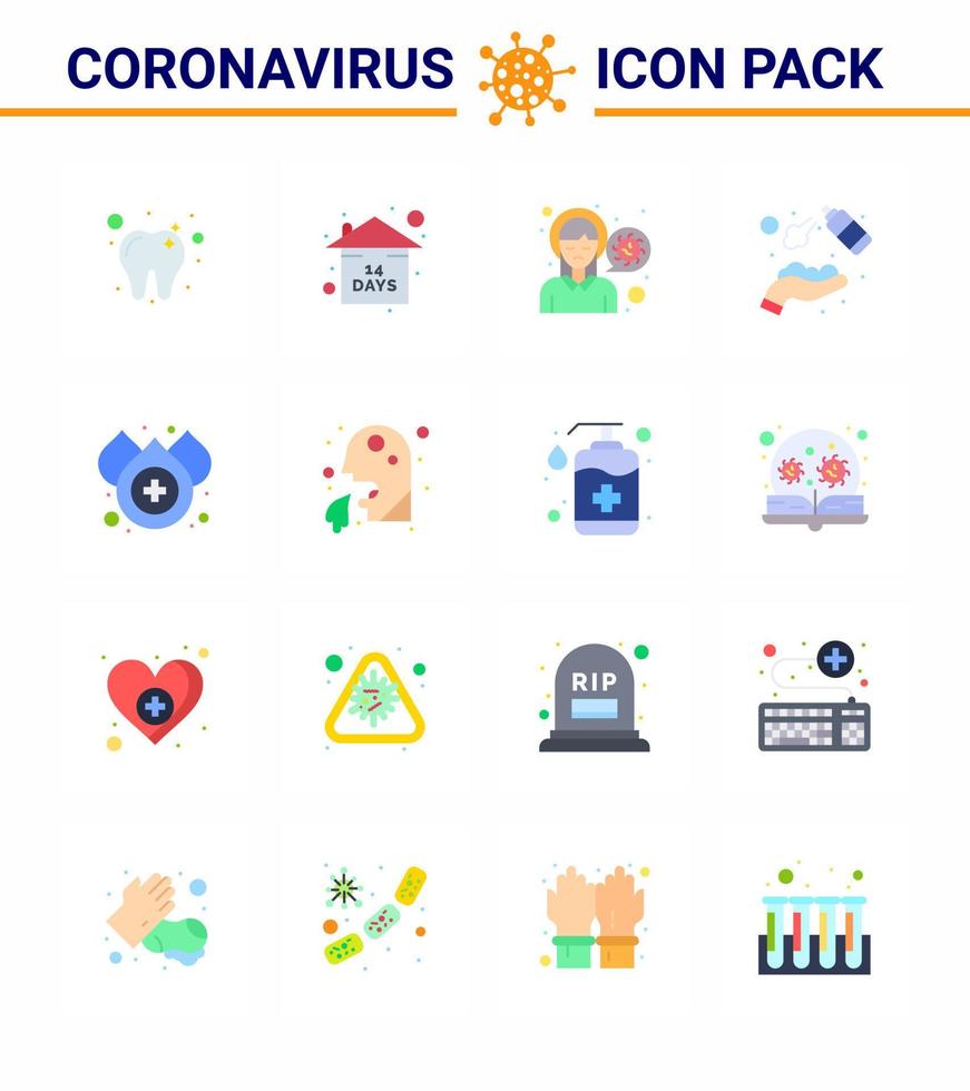 25 ícones de emergência de coronavírus design azul, como lavagem de sangue, dor de cabeça, spray de mãos, álcool, coronavírus viral, elementos de design de vetor de doença de 2019nov