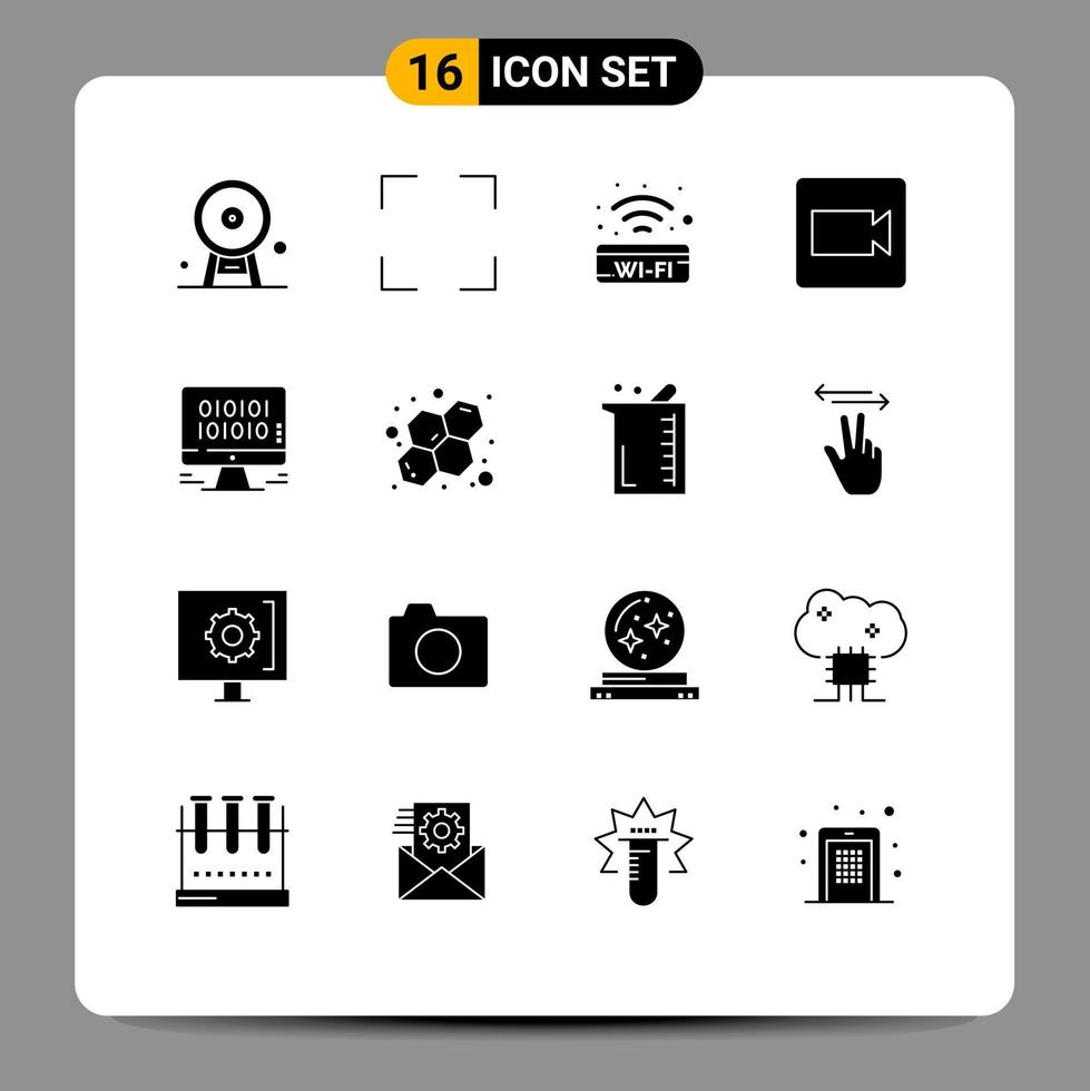 16 ícones criativos, sinais e símbolos modernos de dados de gerenciamento, sinal público, câmera de vídeo, elementos de design vetorial editáveis vetor
