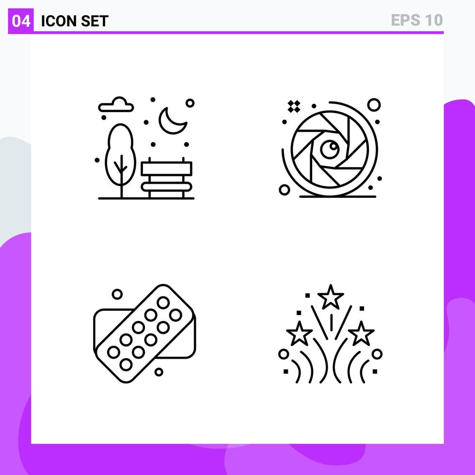 conjunto de 4 ícones em estilo de linha. símbolos de contorno criativo para design de sites e aplicativos móveis. sinal de ícone de linha simples isolado no fundo branco. 4 ícones. vetor
