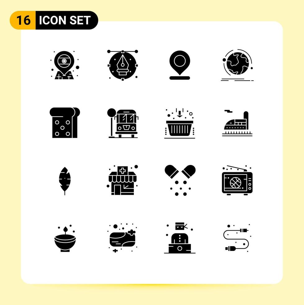 pacote de interface do usuário de 16 glifos sólidos básicos de rede descubra elementos de design de vetores editáveis de pinos do mundo do lápis