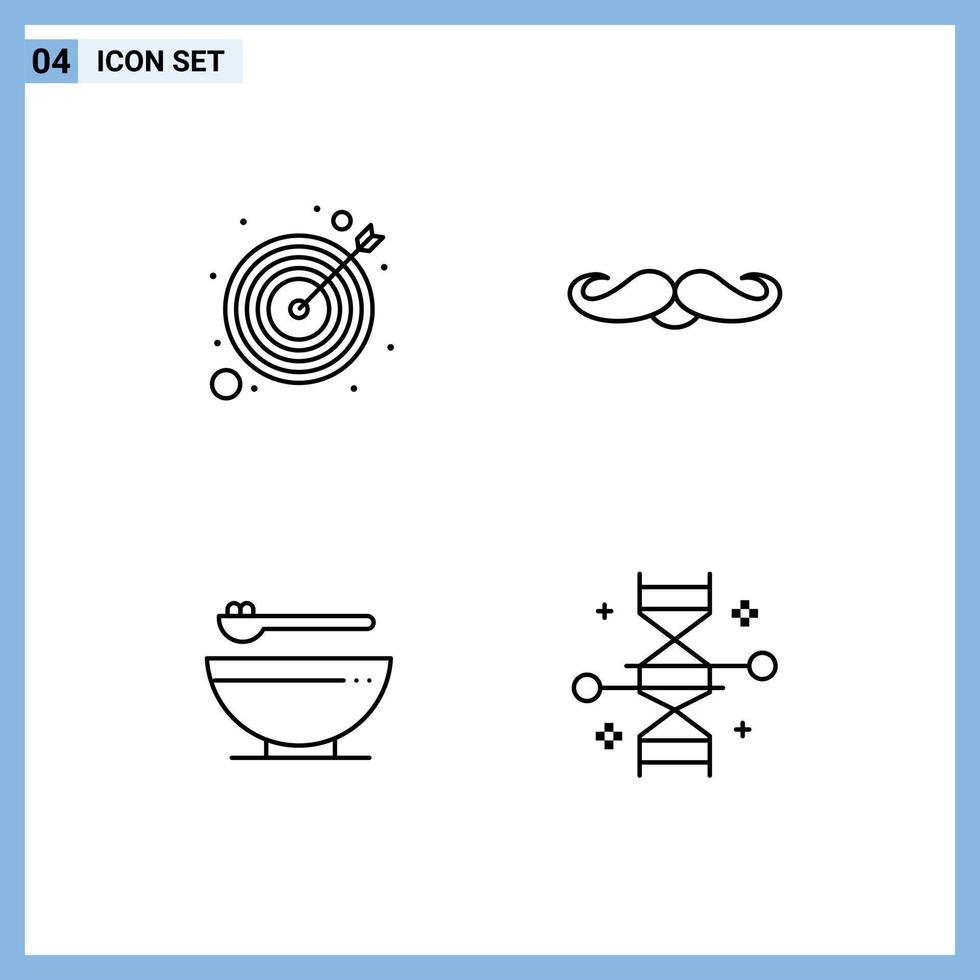4 símbolos de sinais de linha universais de elementos de design de vetor editável de cozinha de seta tigela movember