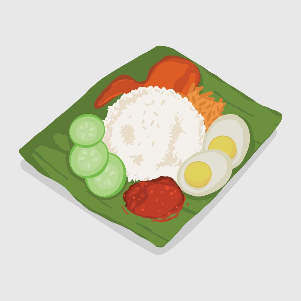 mão desenhada deliciosa comida asiática tradicional nasi lemak vetor