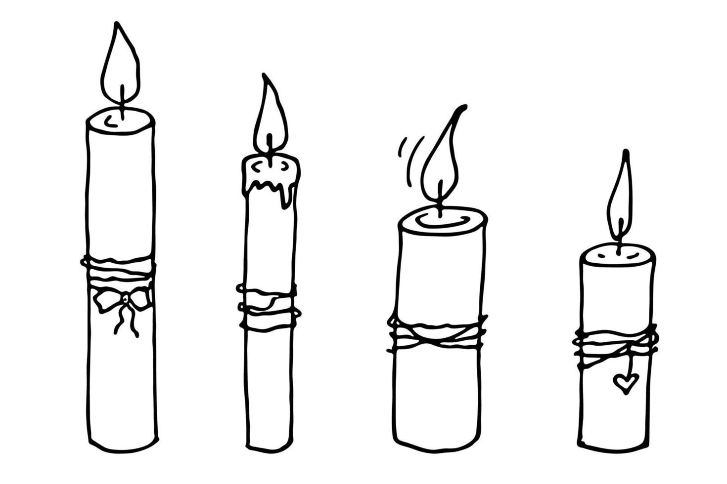 conjunto de velas acesas. ilustração de rabiscos. clipart desenhado à mão para cartão, logotipo, design vetor