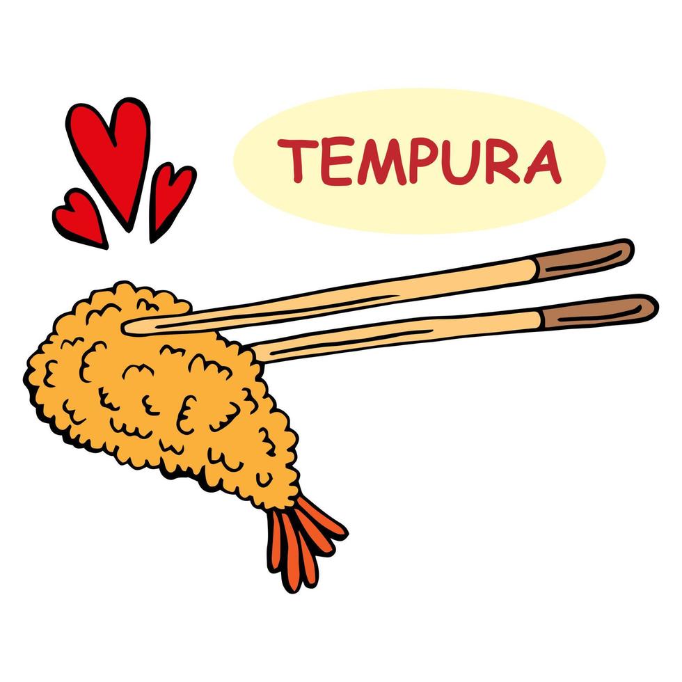 ilustração de um par de pauzinhos segurando um pedaço de tempura vetor