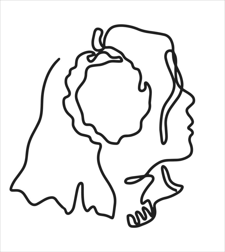 retrato de uma menina em fones de ouvido de pele em um estilo linear. ilustração de arte de linha para impressão. desenho minimalista vetorial. vetor