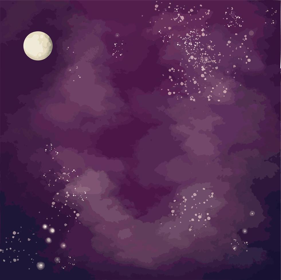 céu noturno de fundo com lua e estrelas. desenho aquarela feito à mão. vetor