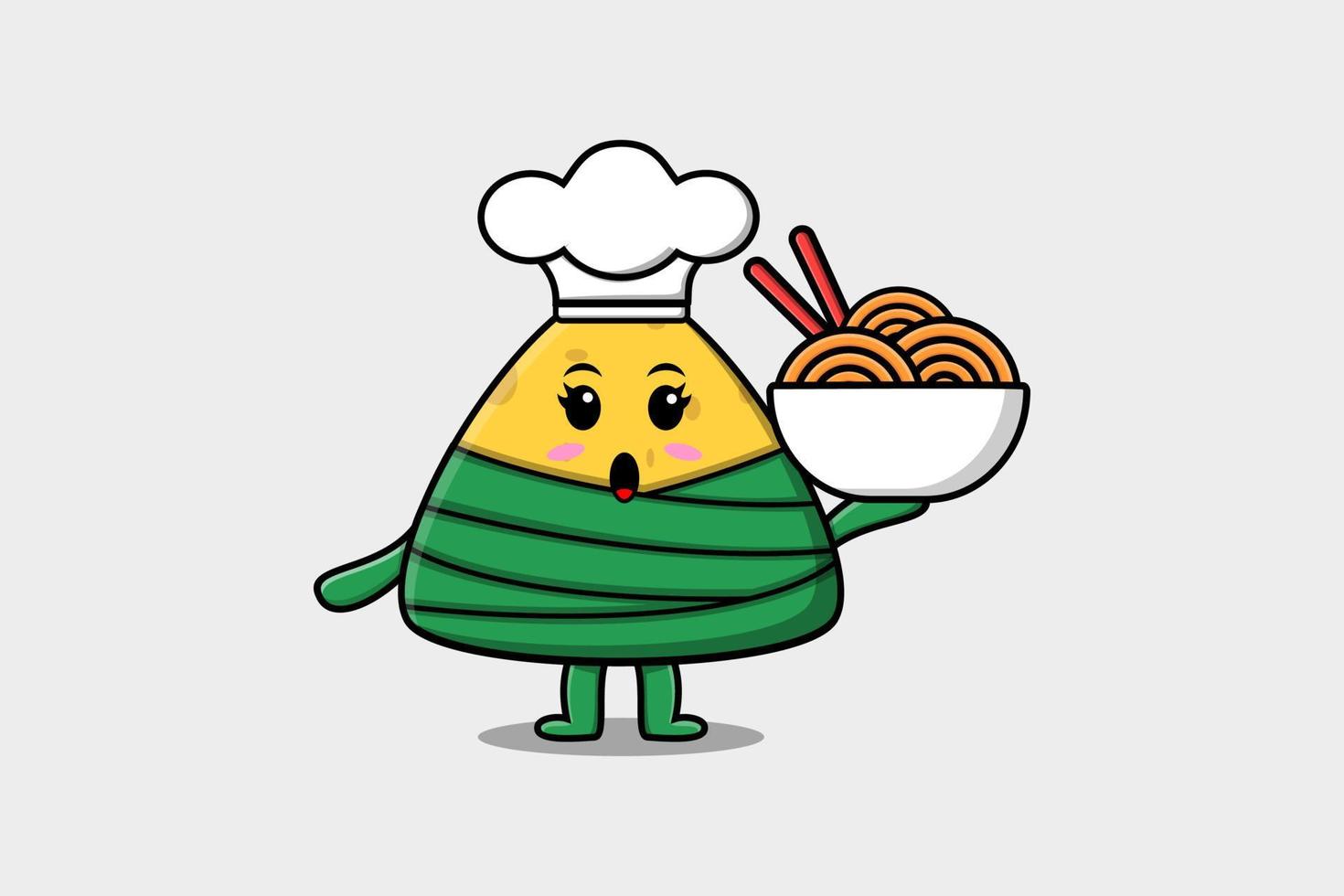 personagem de chef de bolinho de arroz chinês bonito dos desenhos animados vetor