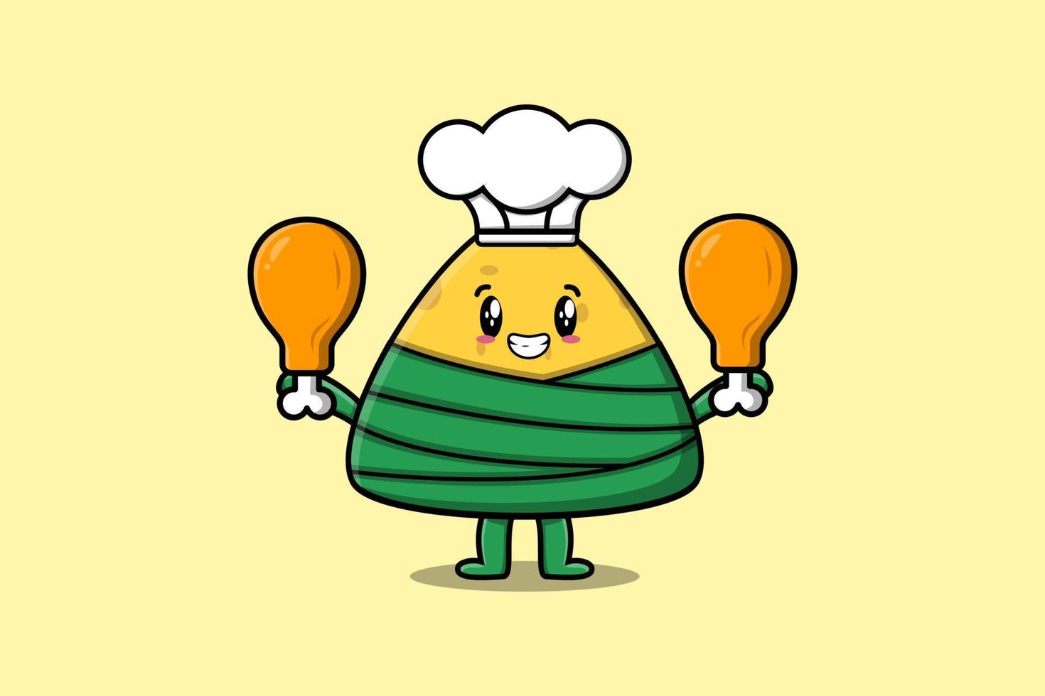 personagem de chef de bolinho de arroz chinês bonito dos desenhos animados vetor