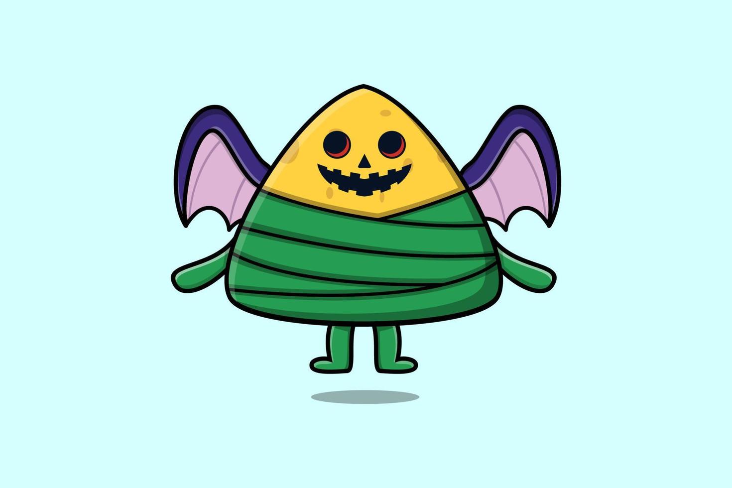 mascote cartoon bolinho de arroz chinês morcegos assustadores vetor