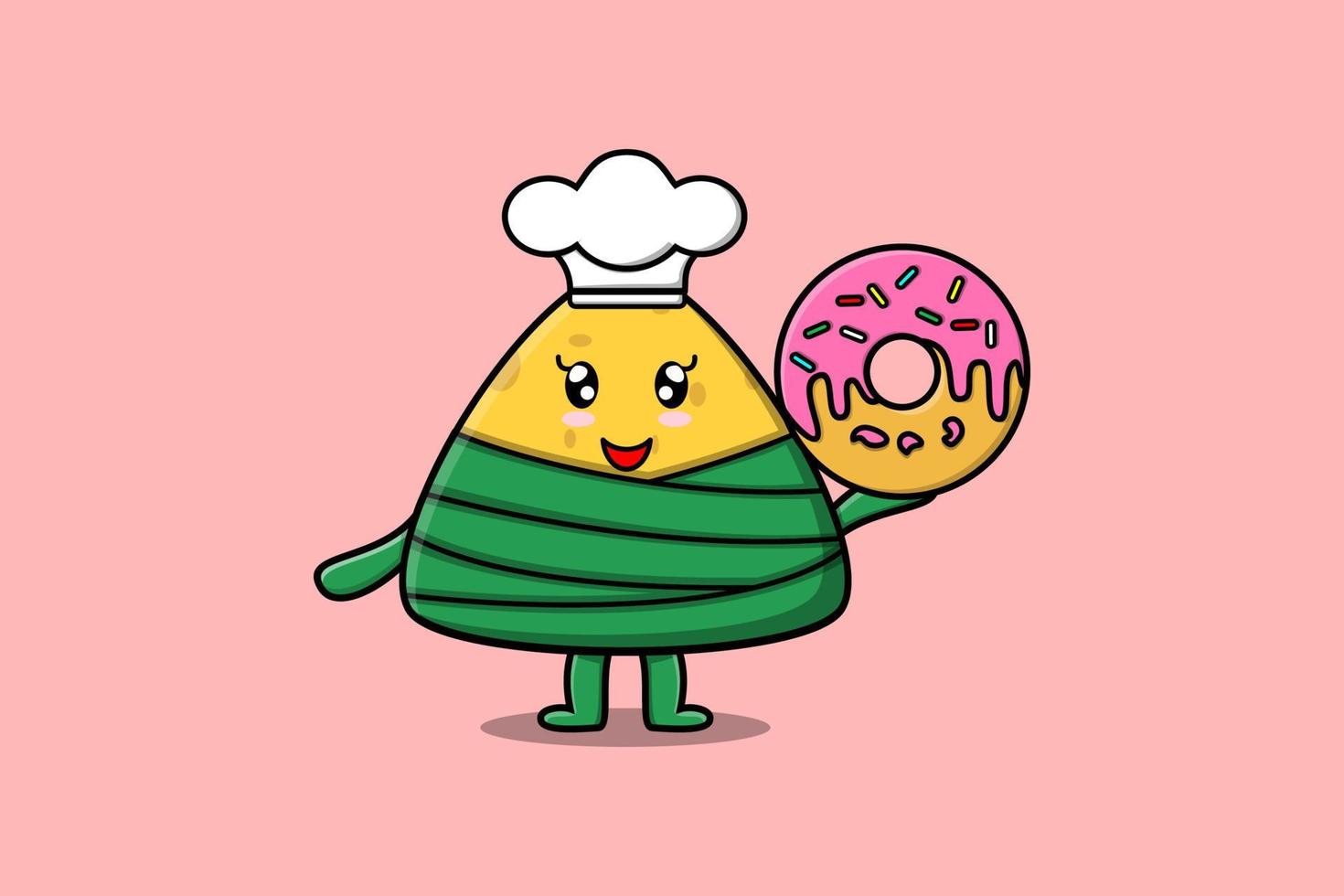 personagem de chef de bolinho de arroz chinês bonito dos desenhos animados vetor