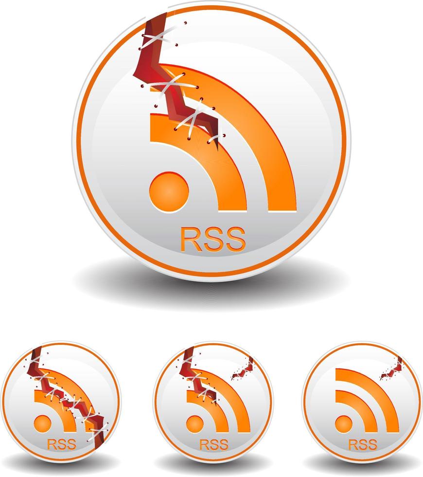 rss icon set claro e isolado com crack estilo quebrado vetor