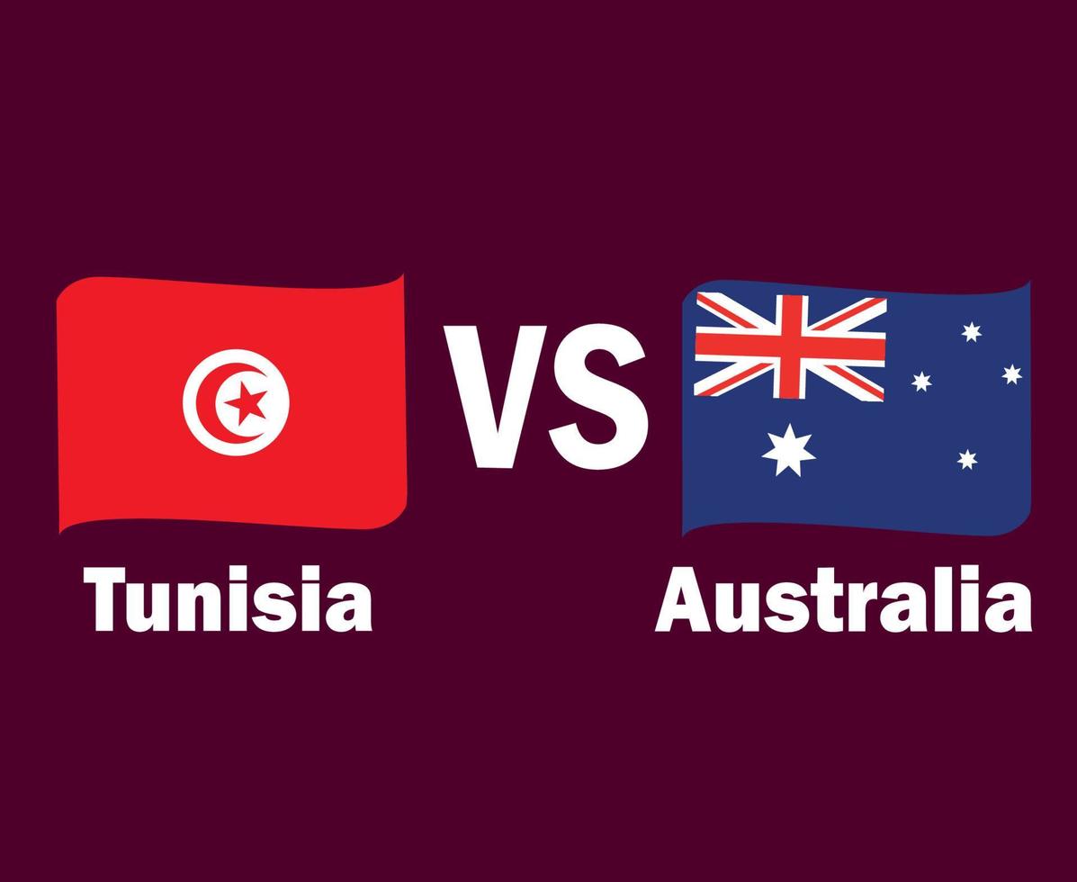 fita de bandeira da tunísia e austrália com design de símbolo de nomes ilustração de times de futebol de países africanos e asiáticos vetor final de futebol de áfrica e ásia