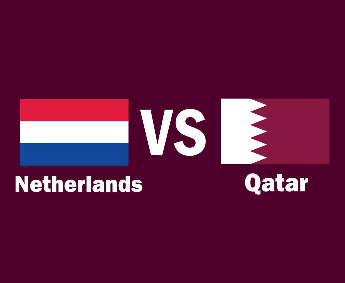 emblema da bandeira da holanda e do qatar com design de símbolo de nomes ásia e europa vetor final de futebol ilustração de times de futebol de países asiáticos e europeus