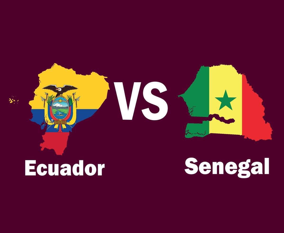 bandeira do mapa do equador e do senegal com design de símbolo de nomes américa latina e áfrica vetor final de futebol ilustração de times de futebol de países latino-americanos e africanos