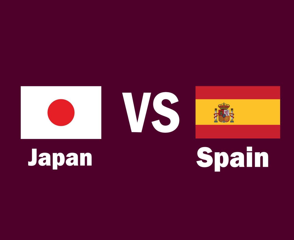 emblema da bandeira do japão e da espanha com design de símbolo de nomes ásia e europa vetor final de futebol países asiáticos e europeus ilustração de equipes de futebol