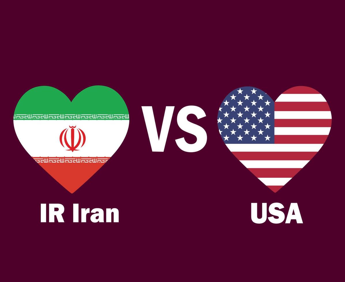 coração de bandeira do irã e dos estados unidos com design de símbolo de nomes vetor final de futebol da américa do norte e da ásia ilustração de times de futebol de países da américa do norte e da ásia