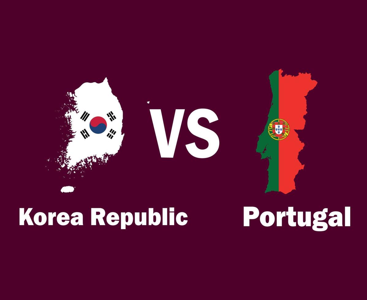 bandeira do mapa da coreia do sul e portugal com design de símbolo de nomes ásia e europa vetor final de futebol países asiáticos e europeus ilustração de times de futebol