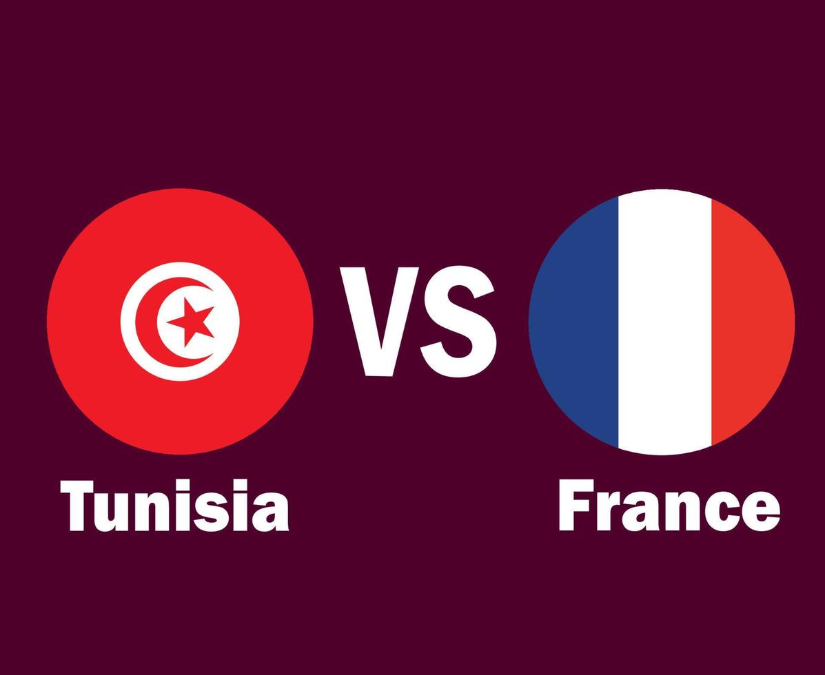 bandeira da tunísia e da frança com design de símbolo de nomes áfrica e europa vetor final de futebol ilustração de times de futebol de países africanos e europeus