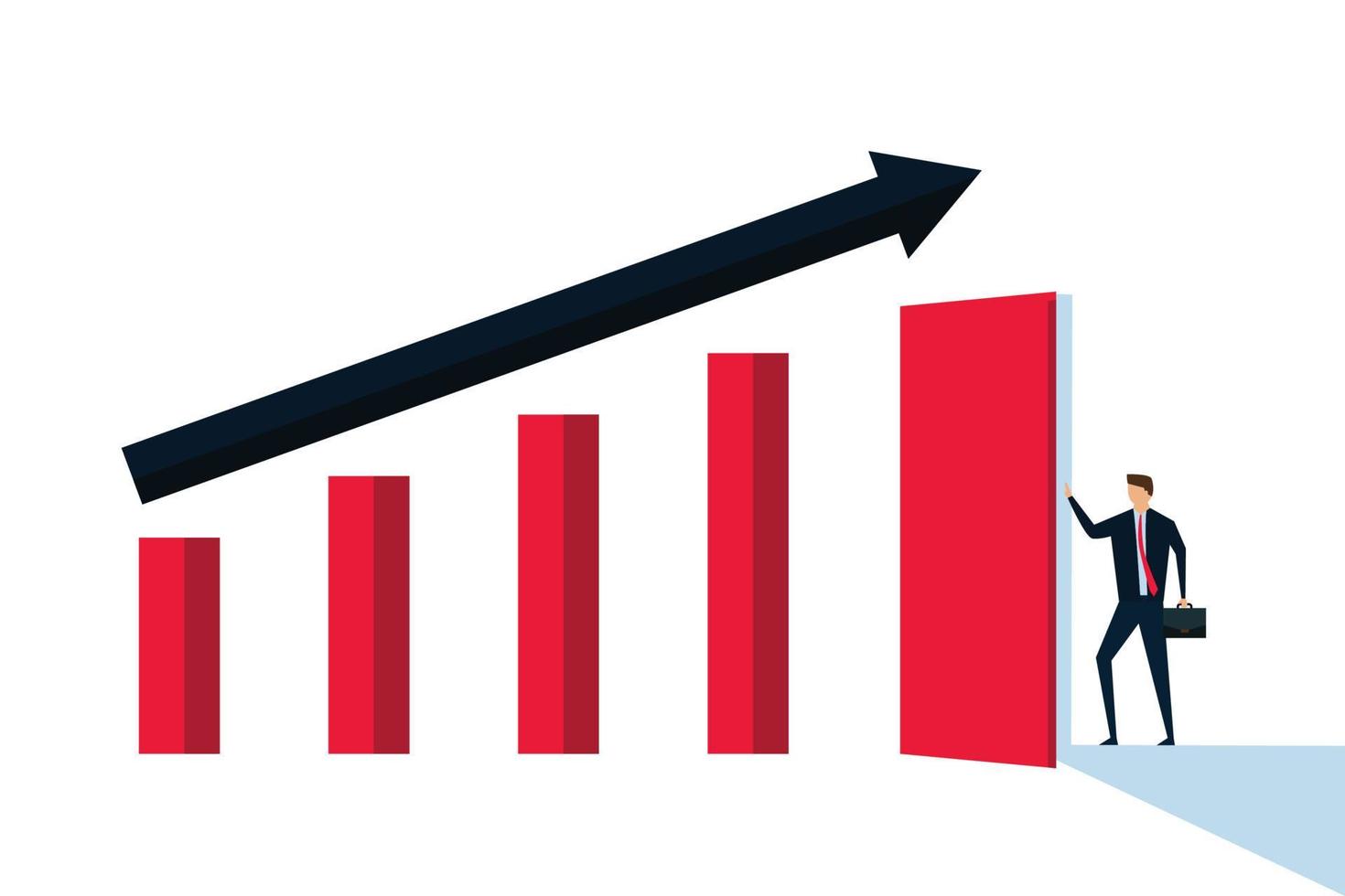 segredo de sucesso comercial, empresário inteligente abre a porta no gráfico de barras de alto lucro e no gráfico de seta ascendente para entrar e ver como melhorar. vetor