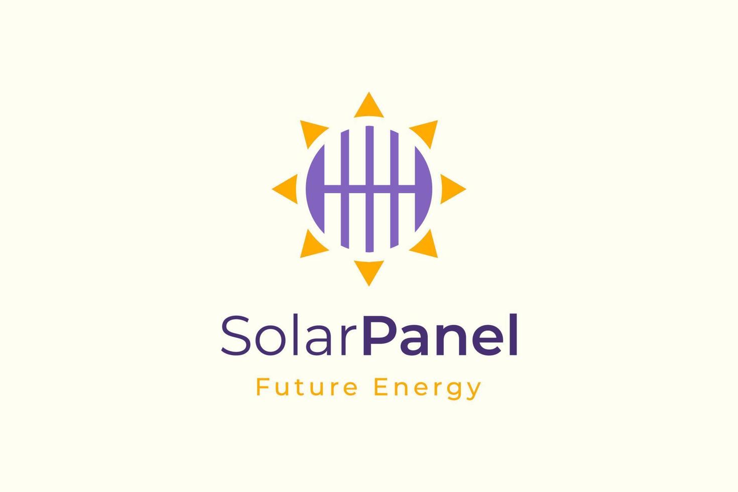 logotipo de energia do painel solar com forma simples e moderna para empresa de fabricação e instalação de eletricidade vetor