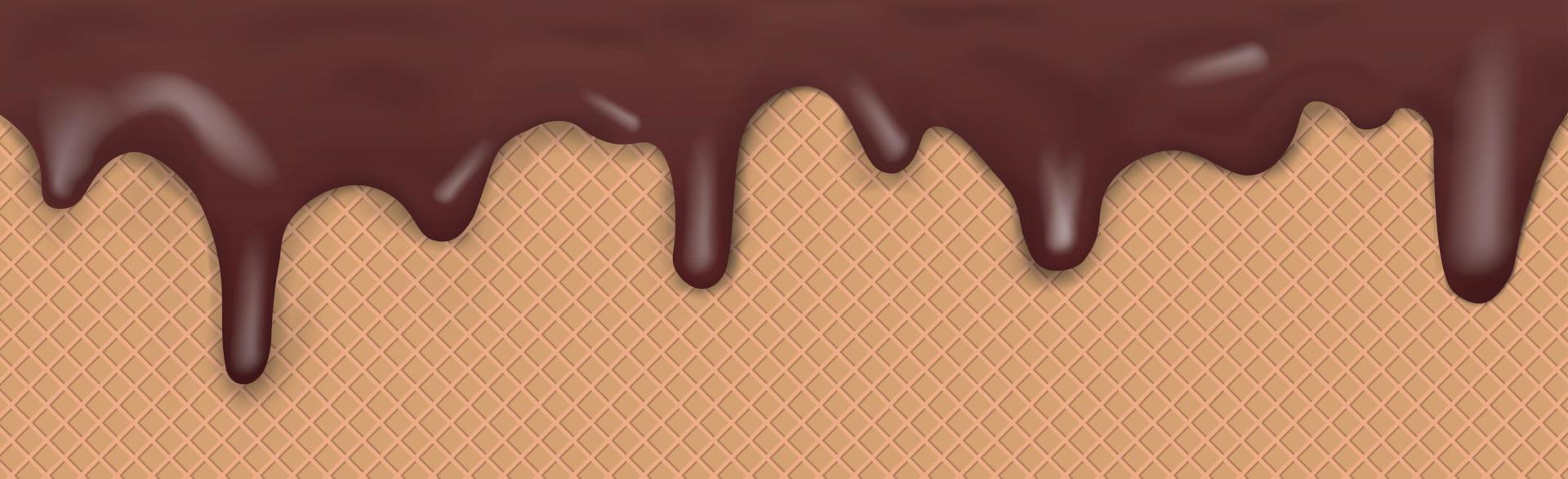 doce padrão de sorvete panorâmico sem costura com cobertura de chocolate escuro pingando e textura de bolacha - vetor