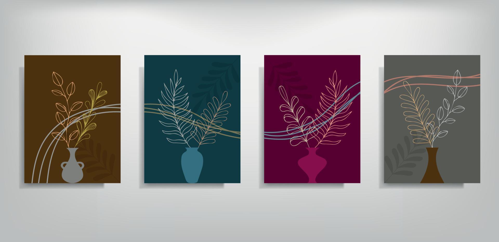 conjunto de quatro coleção de arte de parede botânica abstrata vetor