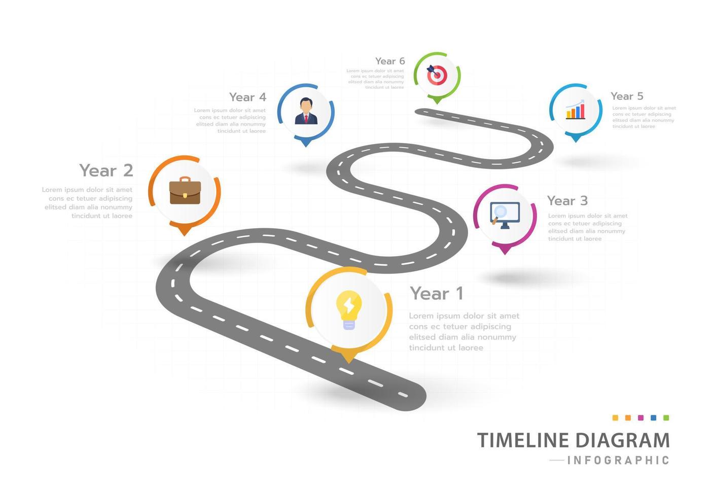 modelo de infográfico para negócios. Diagrama de linha do tempo moderno de 6 etapas com círculo e roteiro, linha do tempo infográfico vetorial de apresentação. vetor