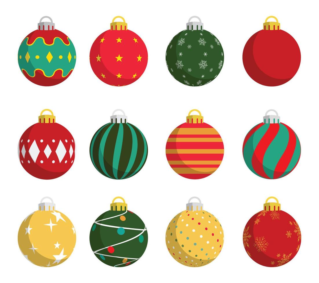 conjunto de bolas de natal ornamento decorações planas ilustrações vetoriais eps10 vetor
