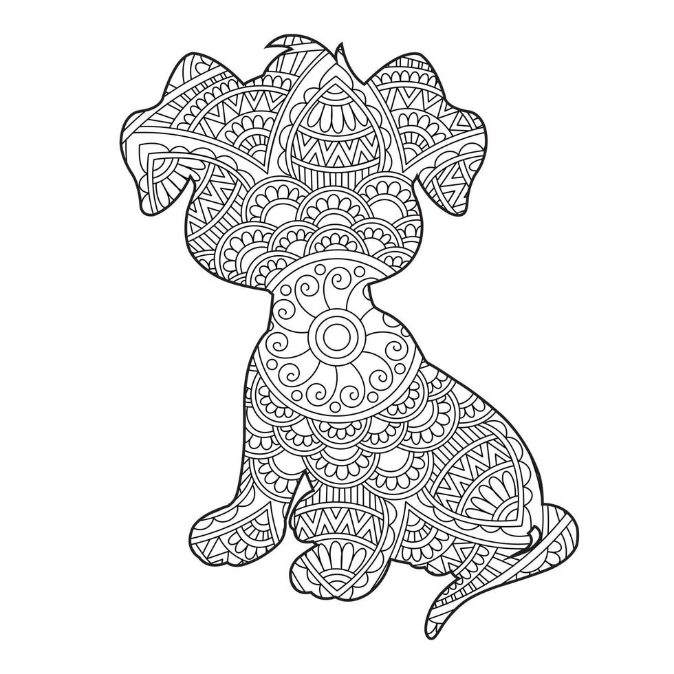 página de coloração de mandala de cachorro para adultos livro de colorir de animais florais isolado em fundo branco página de coloração antiestresse ilustração vetorial vetor