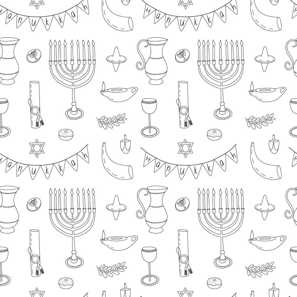 vetor Hanukkah design elementos padrão sem emenda. doodle festival tradicional de padrão de luzes no fundo branco