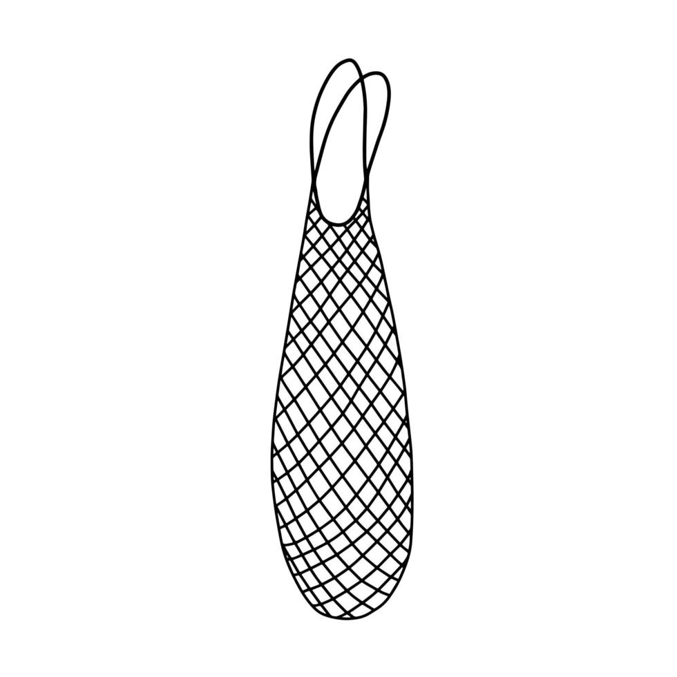 saco de malha ecológica. vetor doodle sacola de compras de corda ecológica.