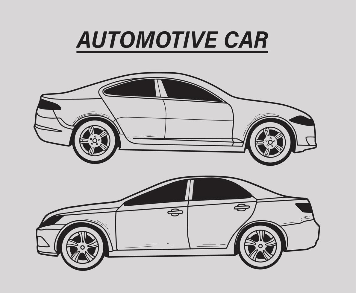 coleção o lado do esboço de carro sedan e cidade isolado parte 1 vetor