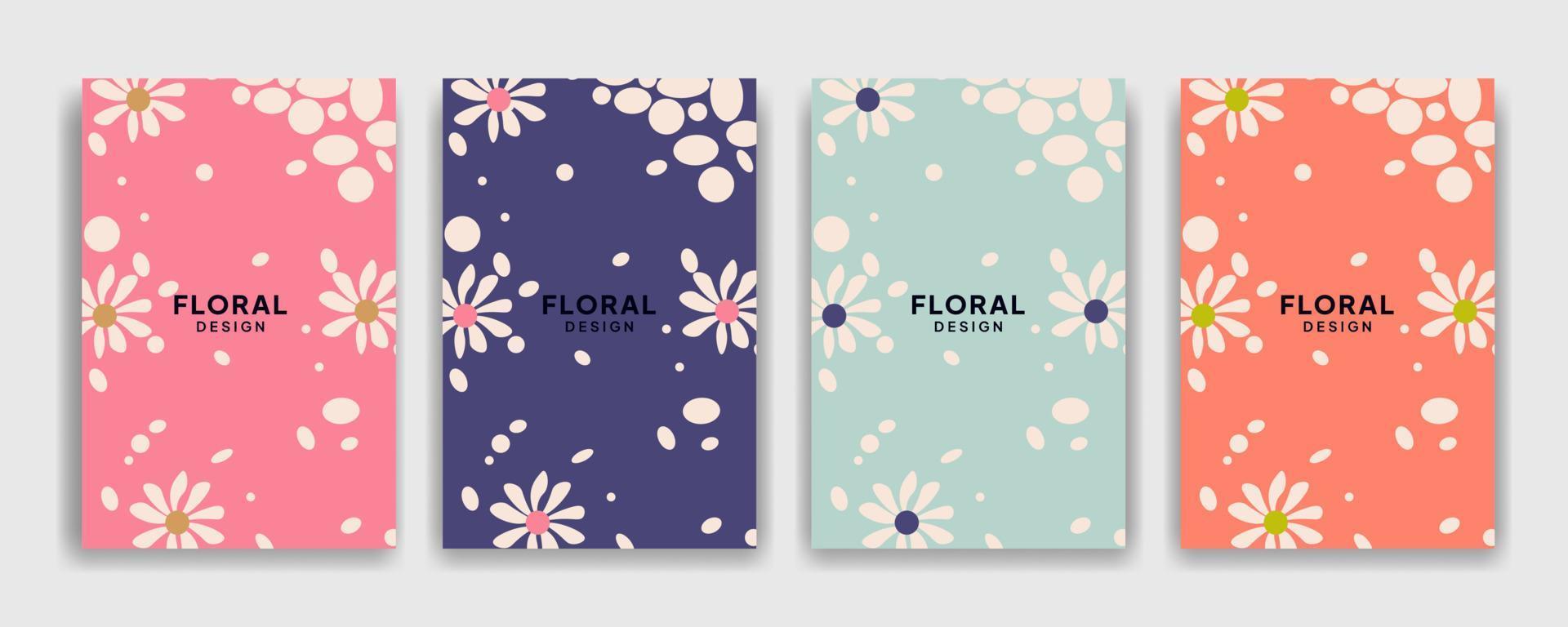 modelo para capas de caderno e páginas com flores desenhadas à mão e objeto abstrato com fundo colorido, pode ser usado para planejador, diário, diário de bolso. vetor