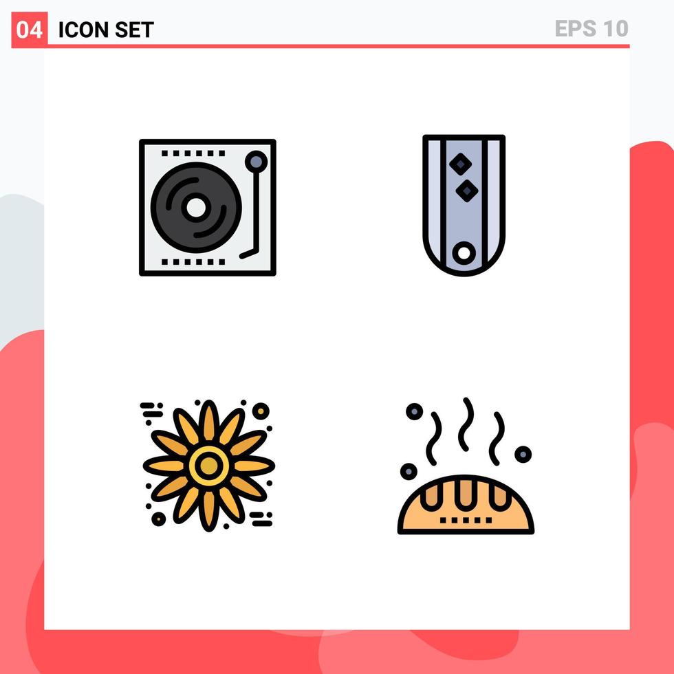 pacote de interface do usuário de 4 cores planas básicas de linhas preenchidas de dispositivos listrados insígnias de girassóis elementos de design de vetores editáveis