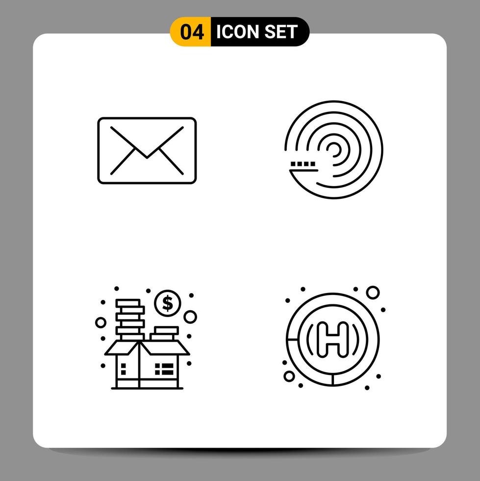 4 sinais de símbolos de contorno do pacote de ícones pretos para designs responsivos em fundo branco. conjunto de 4 ícones. vetor