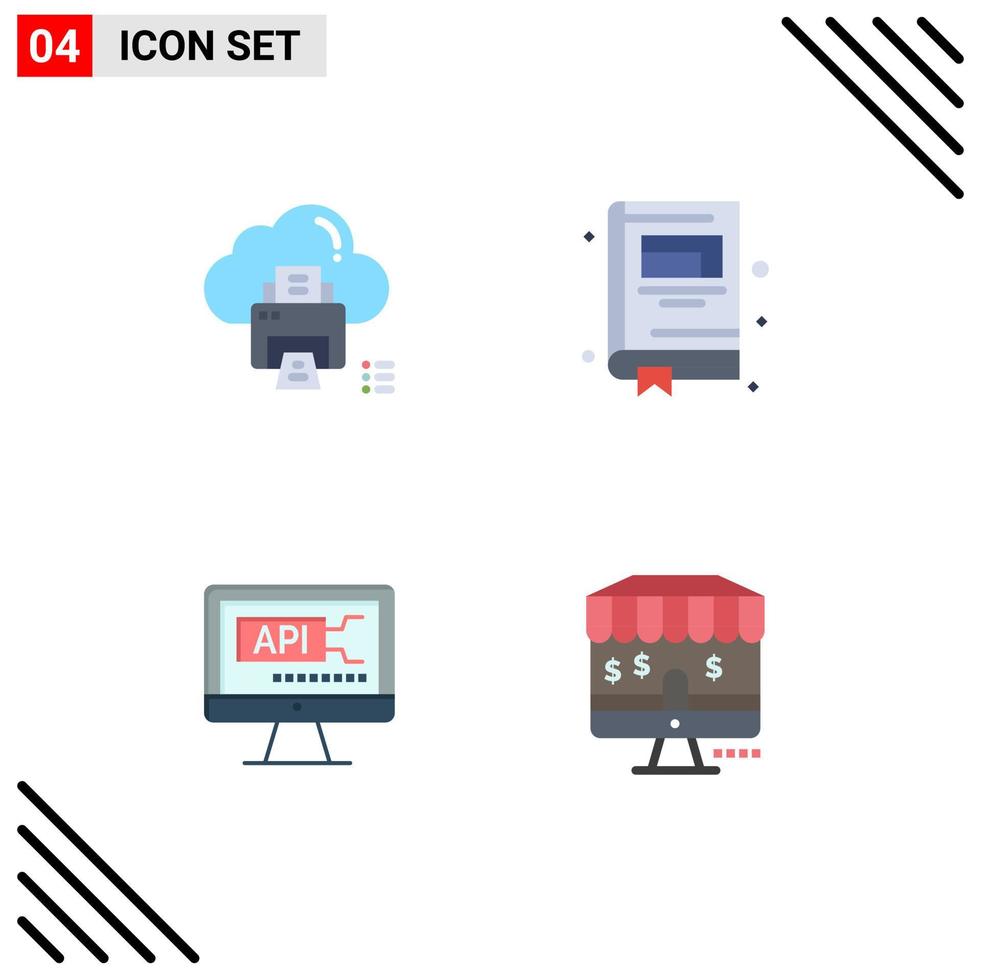 4 ícones planos universais assinam símbolos de elementos de design de vetores editáveis de impressora de código de nuvem