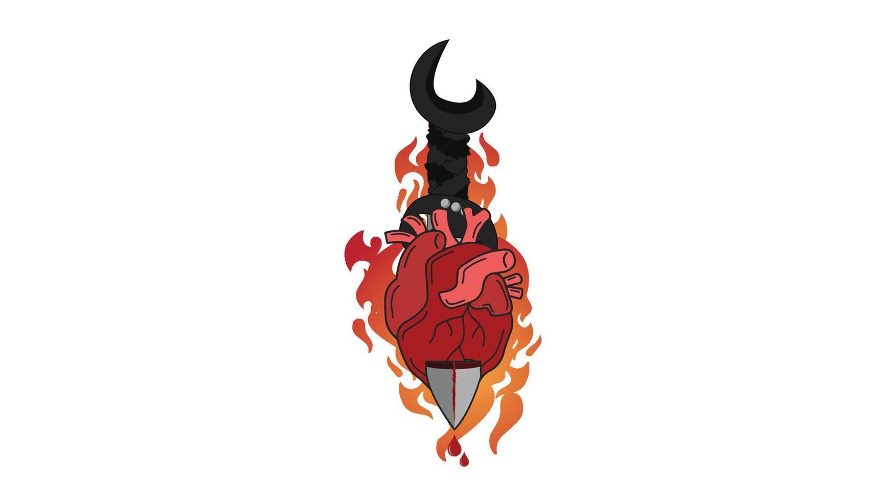 bela espada de jogo moderno e fogo com design de logotipo criativo de coração partido partido vetor