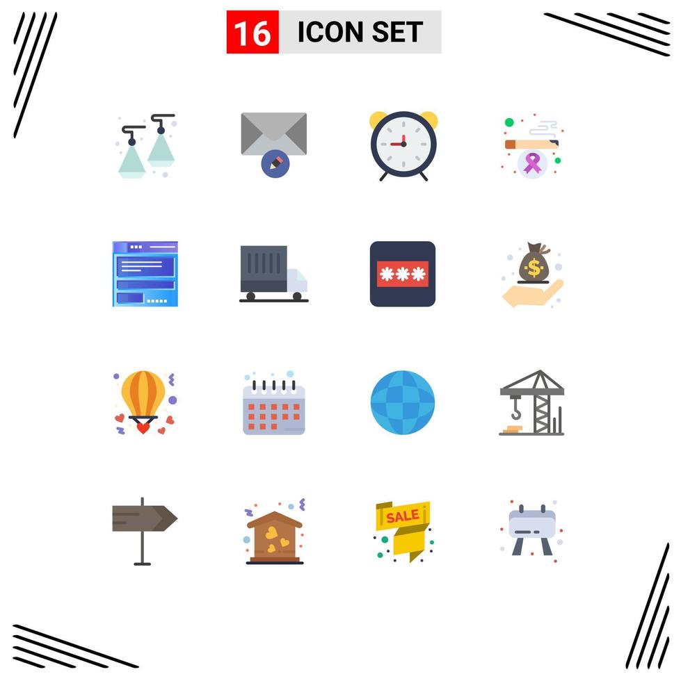 grupo de símbolos de ícone universal de 16 cores planas modernas de arquivo de tempo de navegador de código pacote editável de saúde de elementos de design de vetores criativos