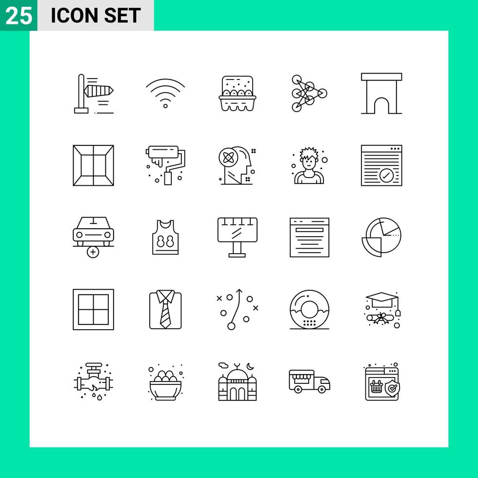 25 linhas temáticas de vetores e símbolos editáveis do instituto de compras, construção de ovos, algoritmo de construção, elementos de design de vetores editáveis