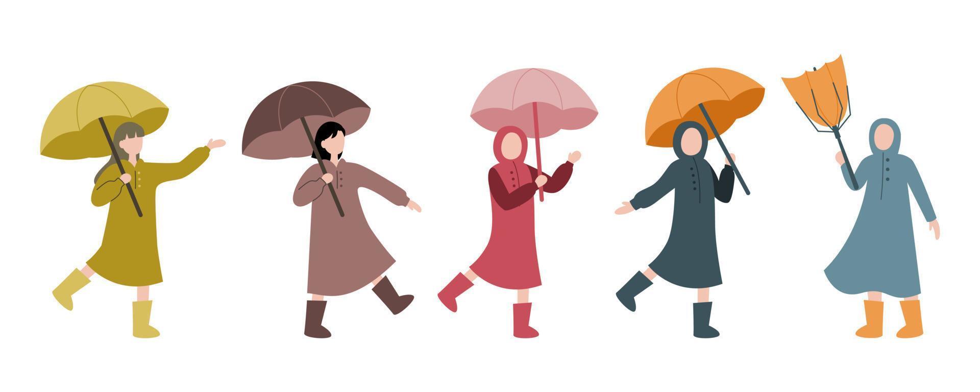 vetor de ilustração de personagem de desenho animado de capa de chuva plana