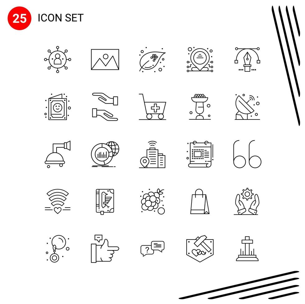 coleção de 25 ícones vetoriais em estilo de linha. símbolos de contorno perfeito de pixel para web e dispositivos móveis. ícone de linha assina no fundo branco. 25 ícones. vetor