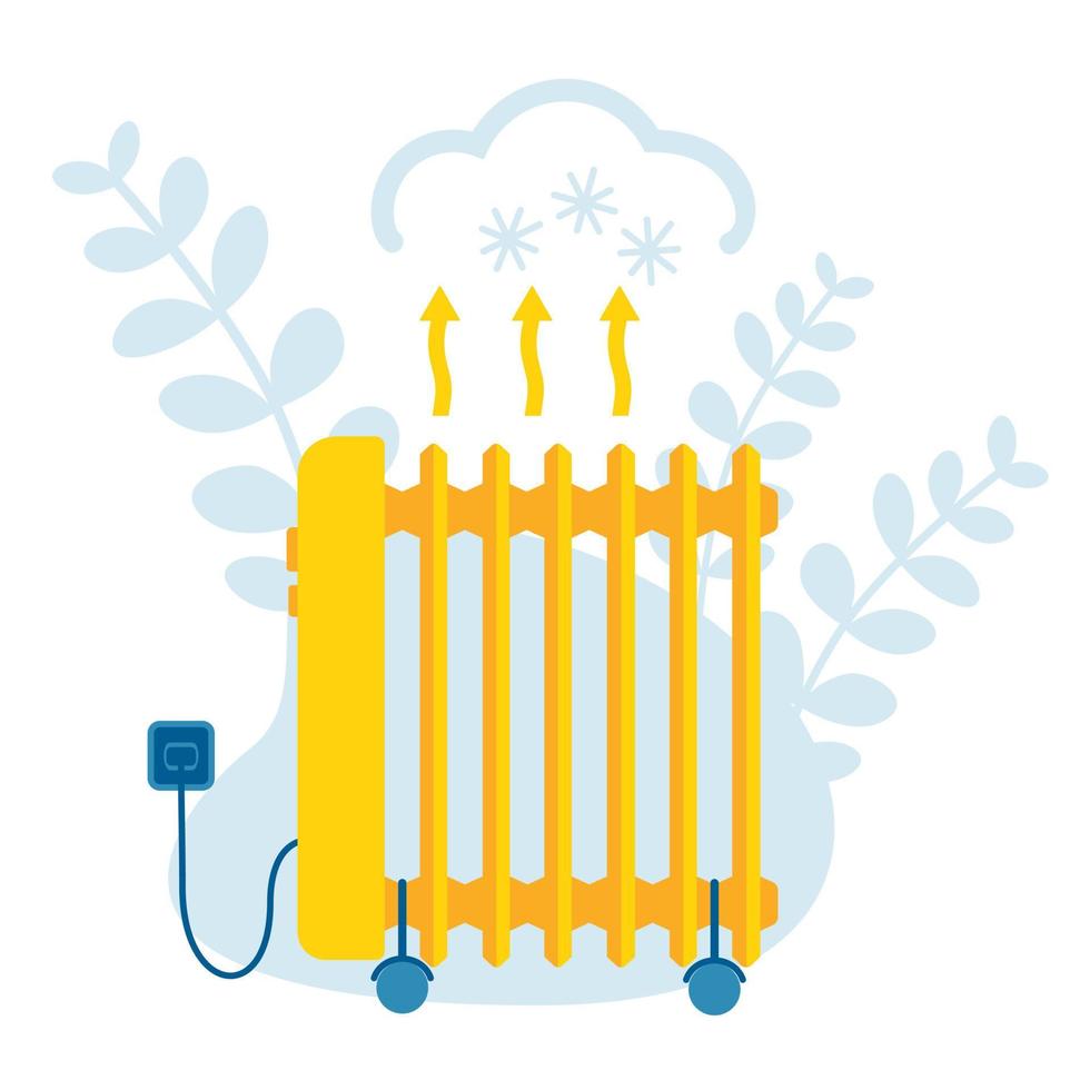 radiador de aquecedor doméstico. ilustração em vetor plana de radiador aquecedor de óleo em casa.