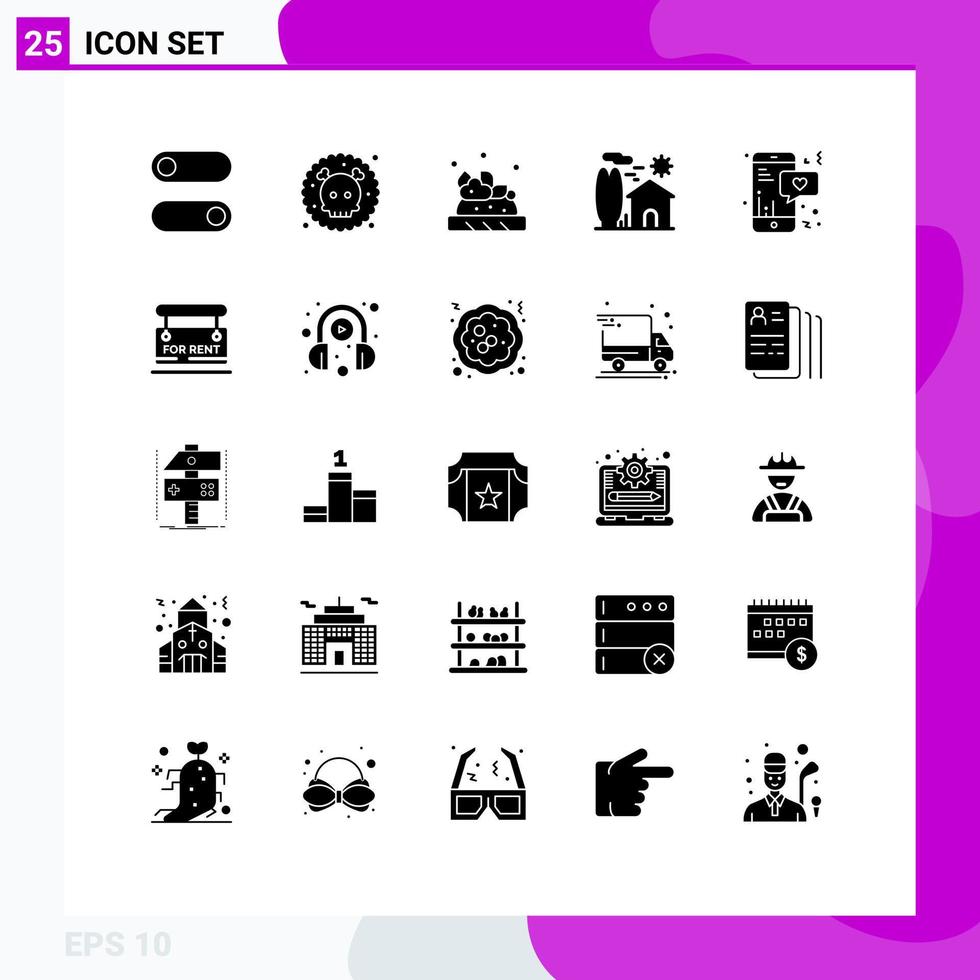 25 ícones criativos, sinais e símbolos modernos de bate-papo, amor, comida, imóveis, propriedade, elementos de design vetorial editáveis vetor